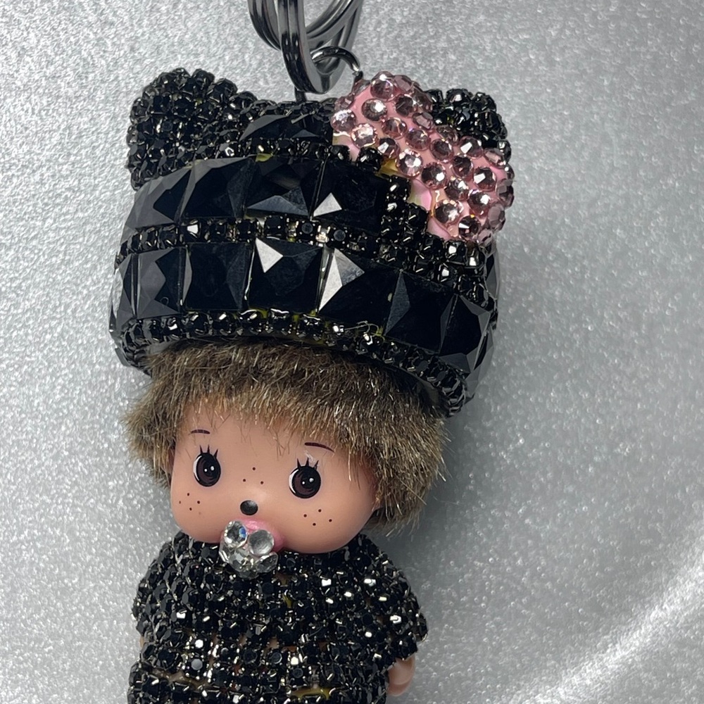 Black and Pink Bejeweled Kids Toy Keychain